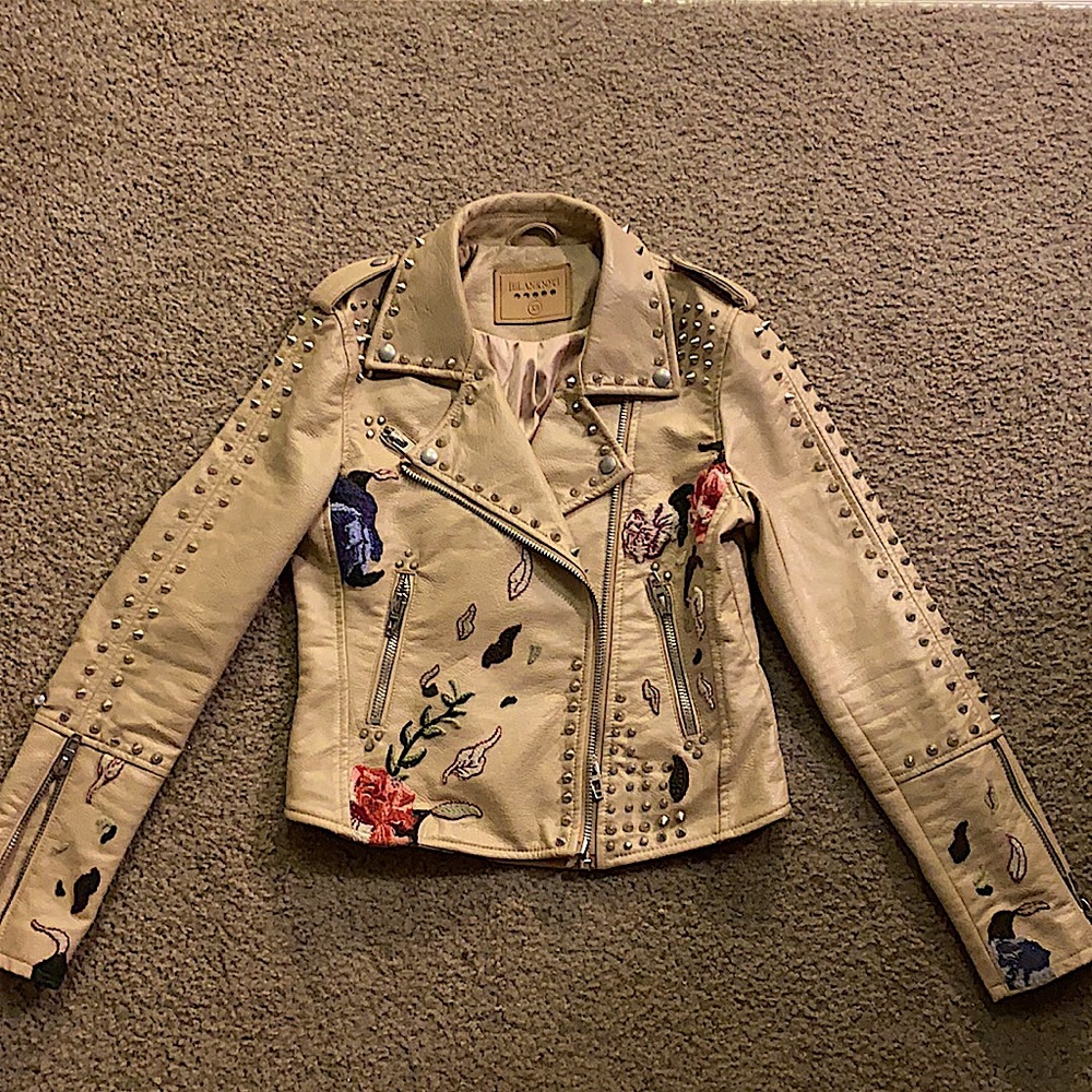 Faux leather jacket embroidered and covered with silver studs size XS
